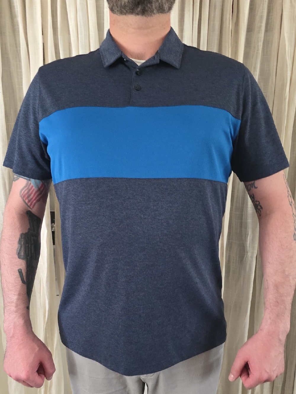 Nike Men's Navy Polo with Bright Blue Chest Stripe